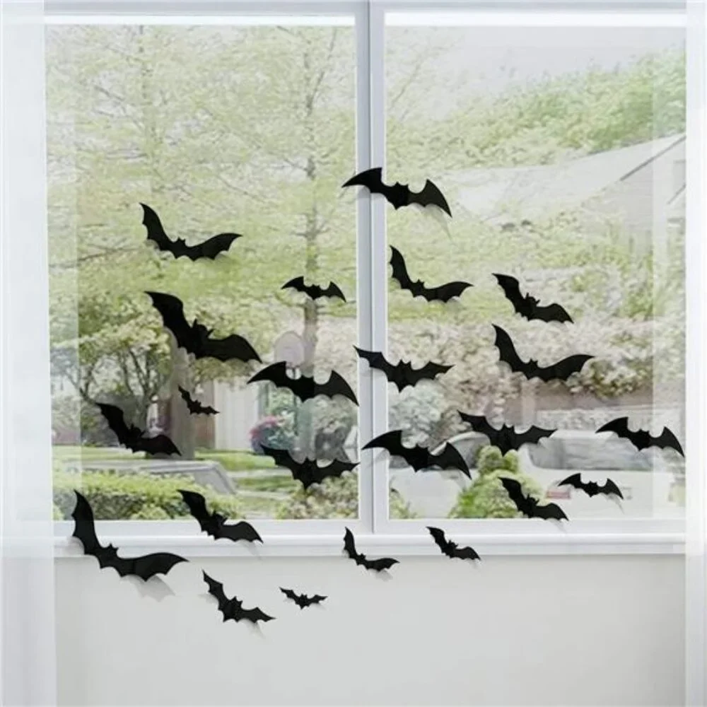 68Pcs Bat Wall Decor, Halloween Decorations 3D Bats Wall Decor Realistic PVC